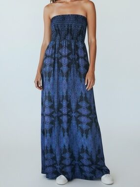 GAP Strapless Navy and Black Patterned Maxi Dress